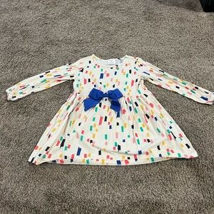 Hanna Andersson Rainbow Confetti Swirl Dress with Blue Bow